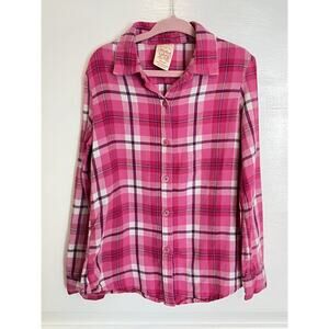 FADED GLORY Girls Long Sleeve Flannel Plaid Button Front Shirt Size XS 4/5 Fall